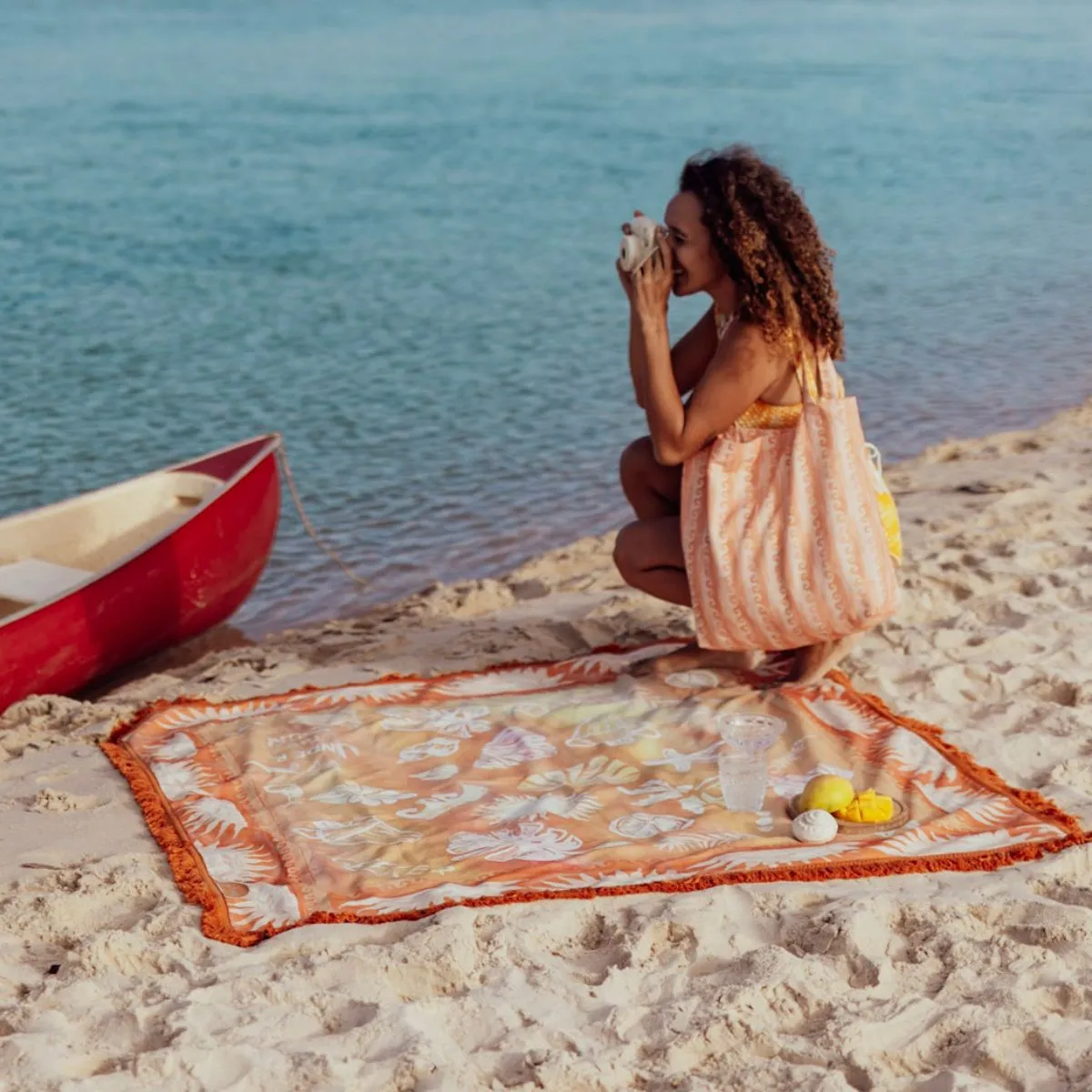 Wandering Folk - Sol Picnic Rug in Tangerine