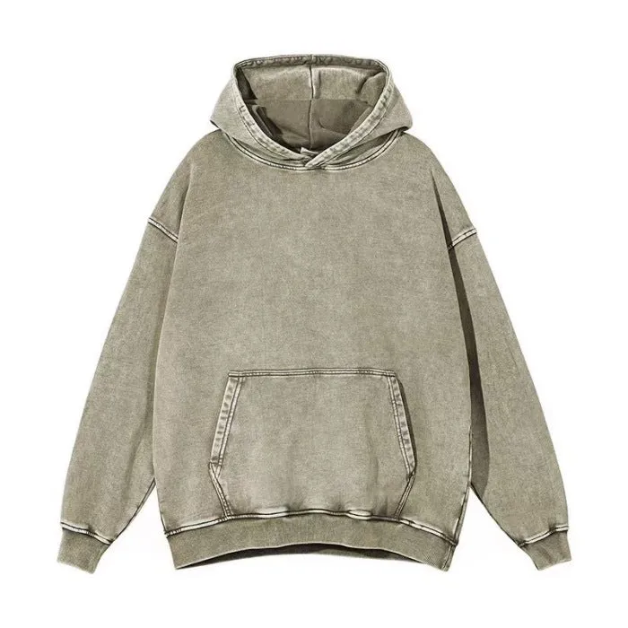 WATER WASHED DISTRESSED FLEECE HOODED SWEATSHIRT