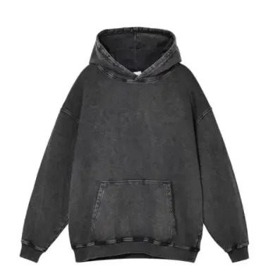 WATER WASHED DISTRESSED FLEECE HOODED SWEATSHIRT