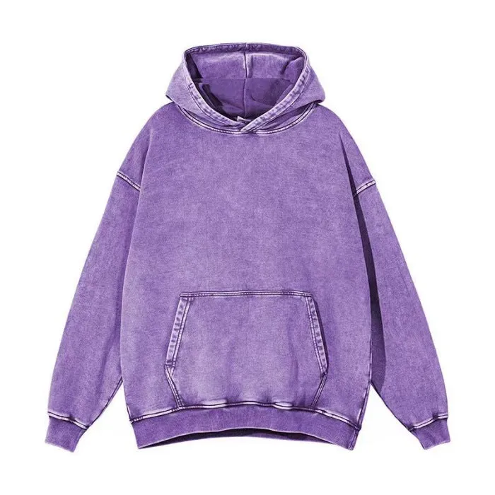 WATER WASHED DISTRESSED FLEECE HOODED SWEATSHIRT