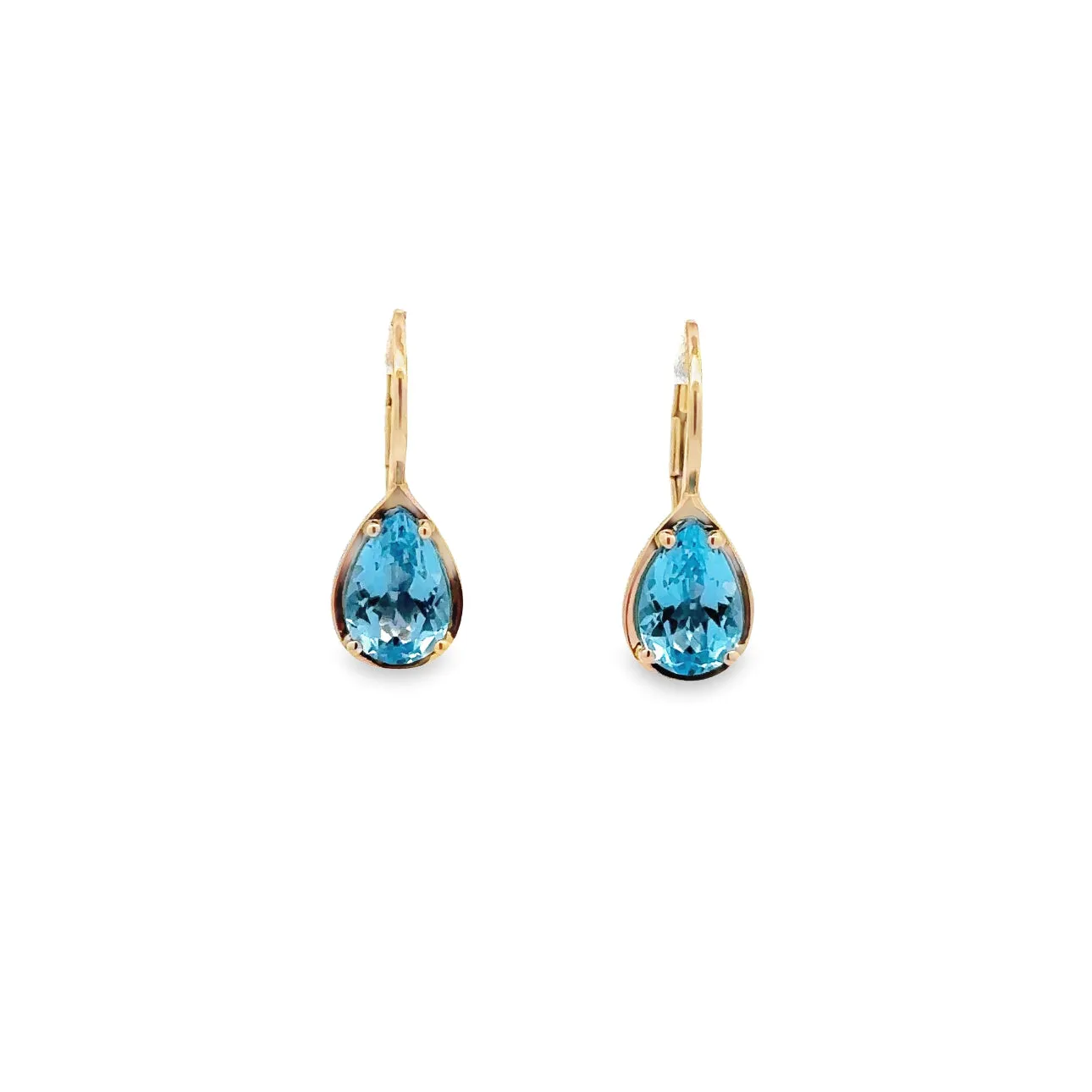 WD1340 14kt Gold Pear Shaped Blue Topaz Earring