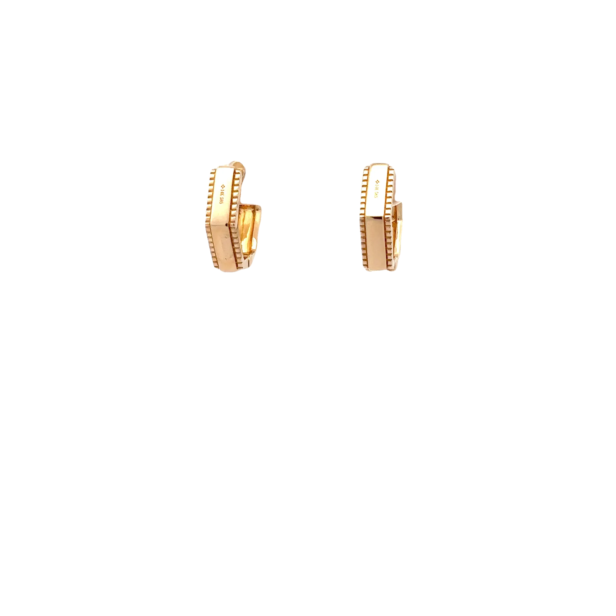 WD1714 14KT Gold Hexagon Pave Diamond Huggie Hoop Earrings