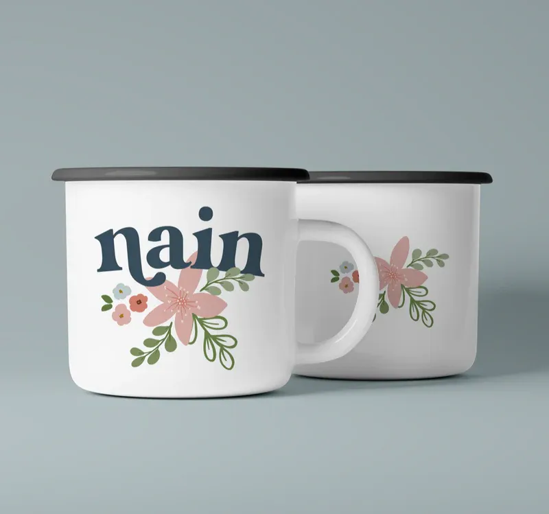 Welsh Ceramic Camping Mug 'Nain'