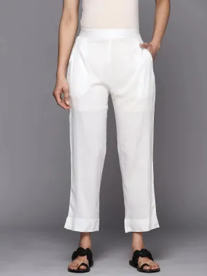 White Solid Viscose Rayon Trousers