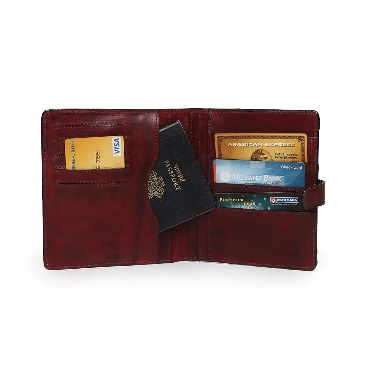 Wine Passport Holder Two Fold Button Lock Genuine Leather