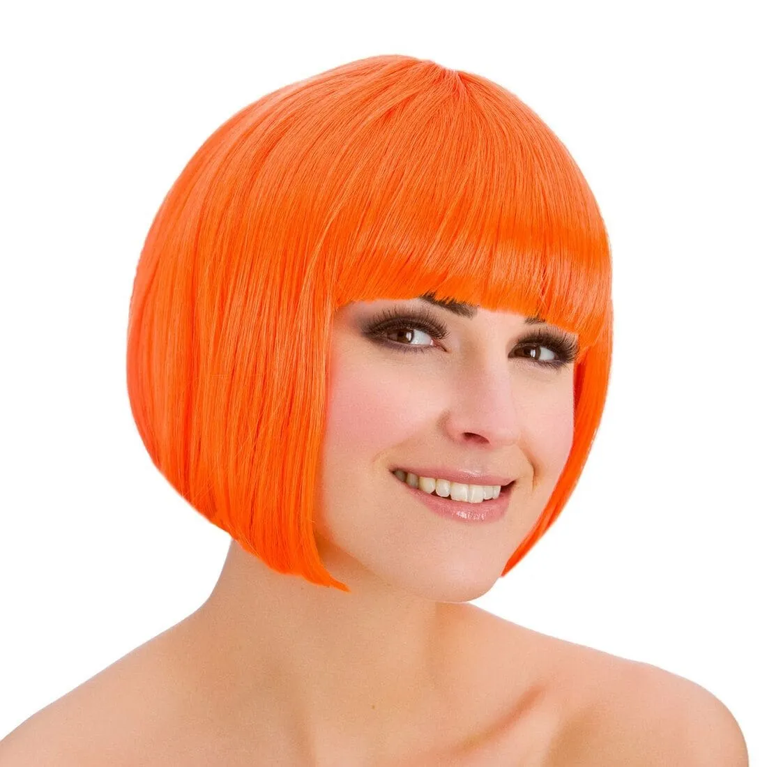 Womens Neon Orange Diva Short Wig Halloween Party Accessory