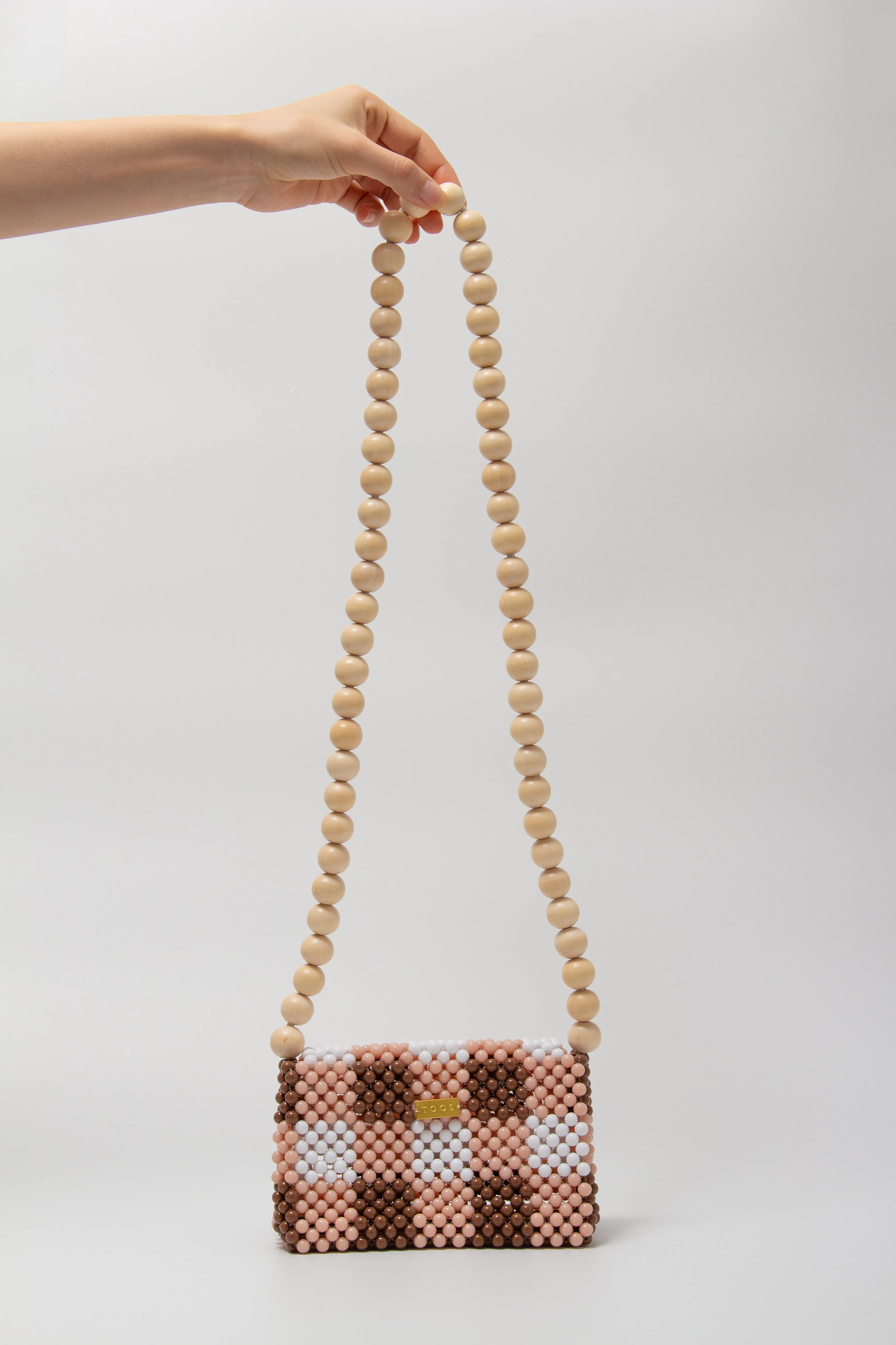 wood ball shoulder bag（brown checked）