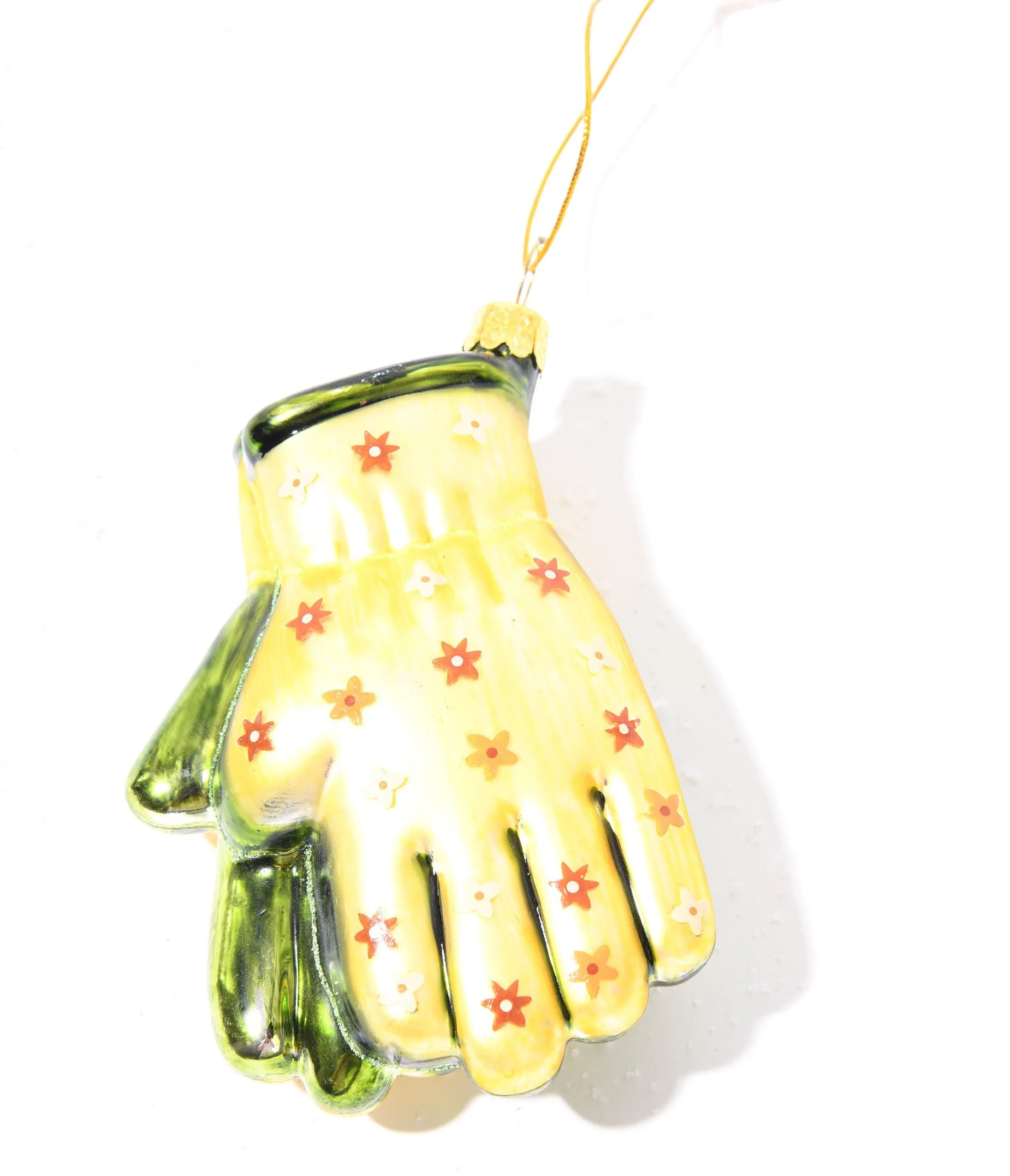 Yellow & Green Gardening Gloves Glass Ornament