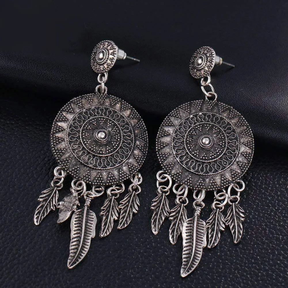 Yellow Chimes Oxidized Silver Combo Of Two Pair Traditional Long Chand Bali Earrings For Women & Girls