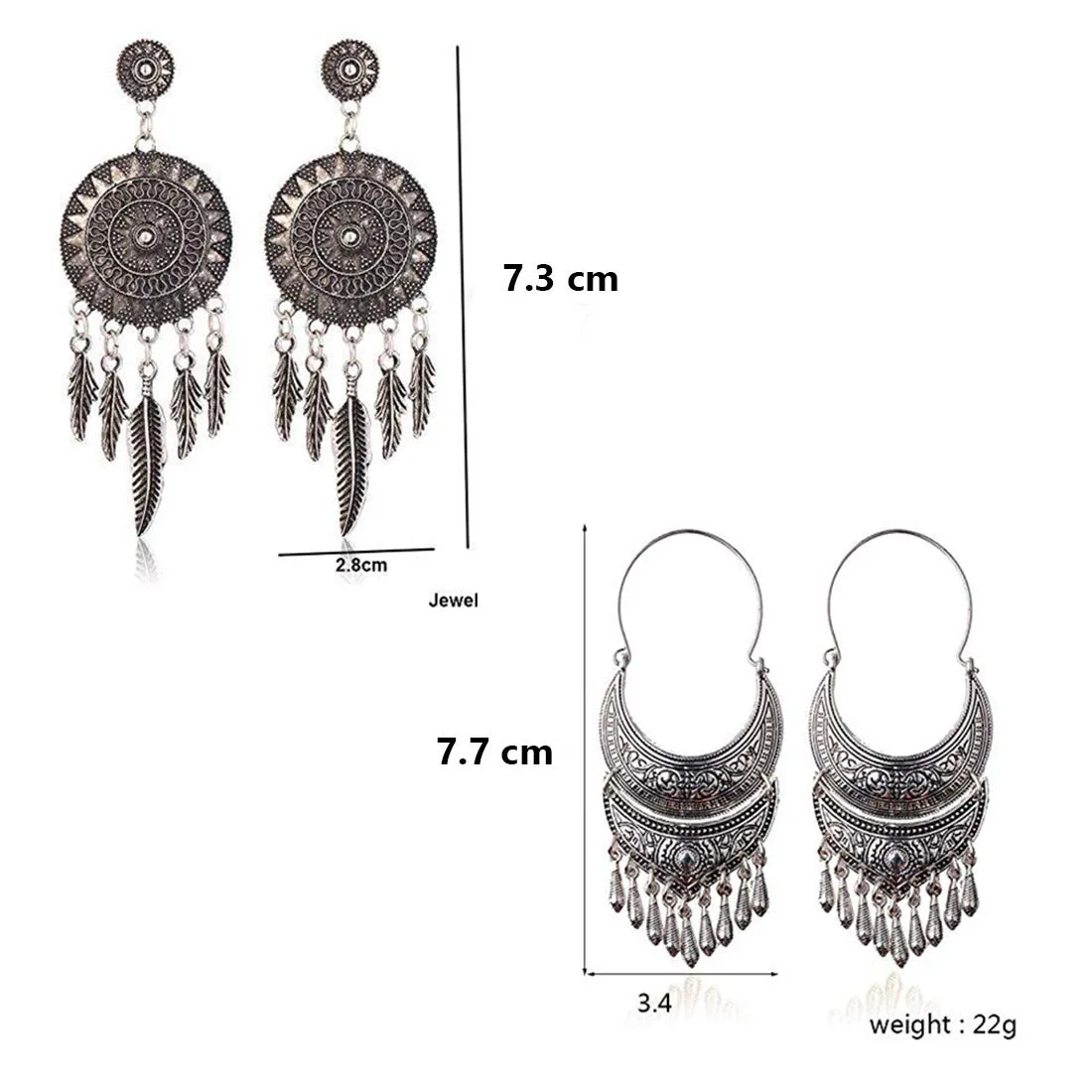 Yellow Chimes Oxidized Silver Combo Of Two Pair Traditional Long Chand Bali Earrings For Women & Girls