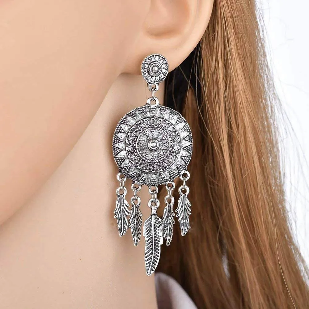 Yellow Chimes Oxidized Silver Traditional Tassels Earrings For Women & Girls