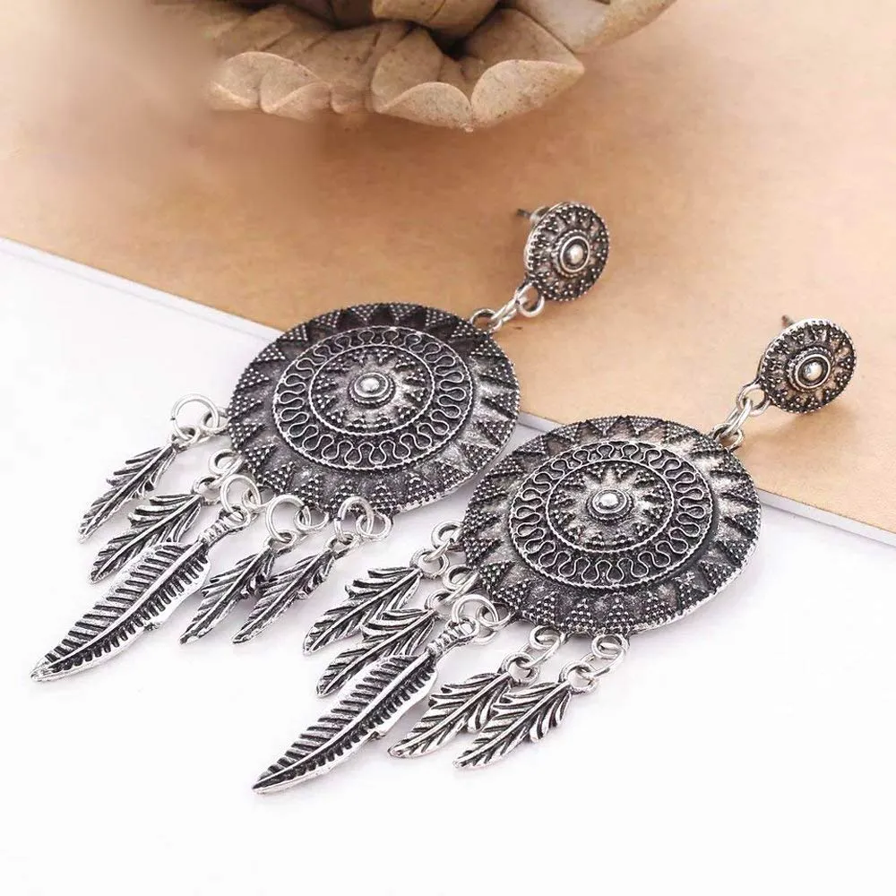 Yellow Chimes Oxidized Silver Traditional Tassels Earrings For Women & Girls